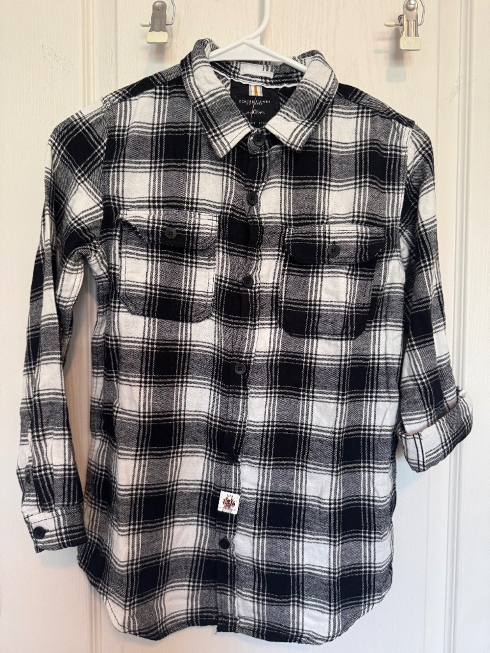 Denim & Flower Boys Black White Plaid Flannel Button Down Shirt 13/14